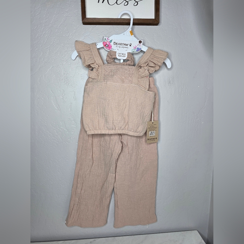 NEW‎ BearPaw Kids Beige Two Piece with Ruffle Straps Cotton Size 4